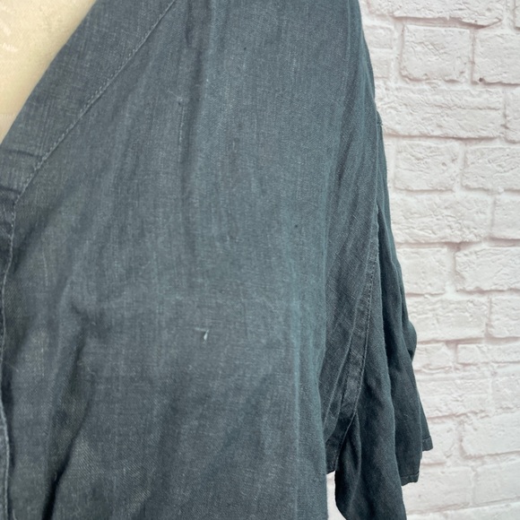 Flax Lagenlook Charcoal Short Sleeve Square Button 100% Linen Top Size L - Picture 4 of 6